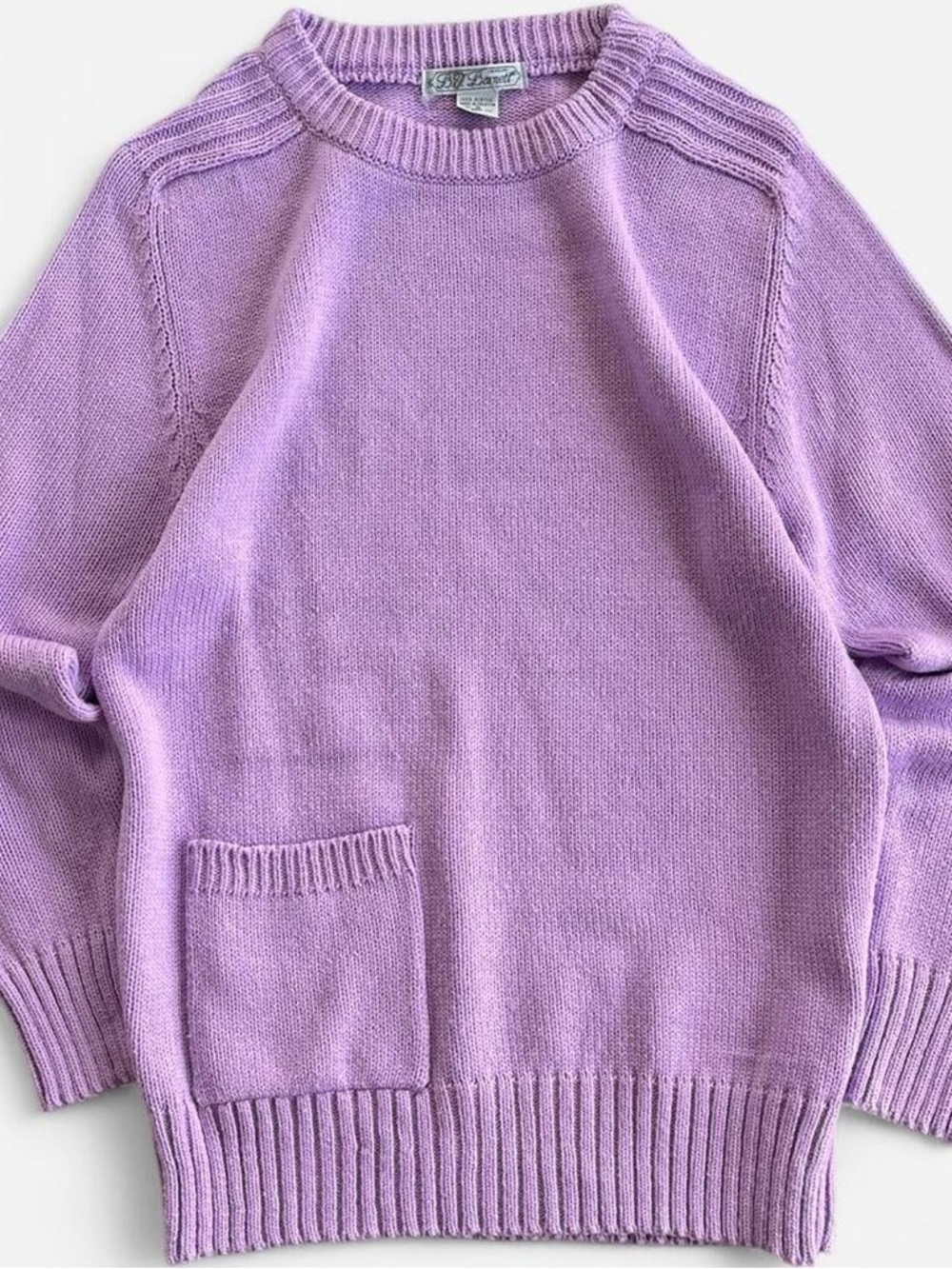 Vintage BJ Barnett Pastel Purple Lavender Knit Crewneck Sweater with Pocket - Picture 2 of 7